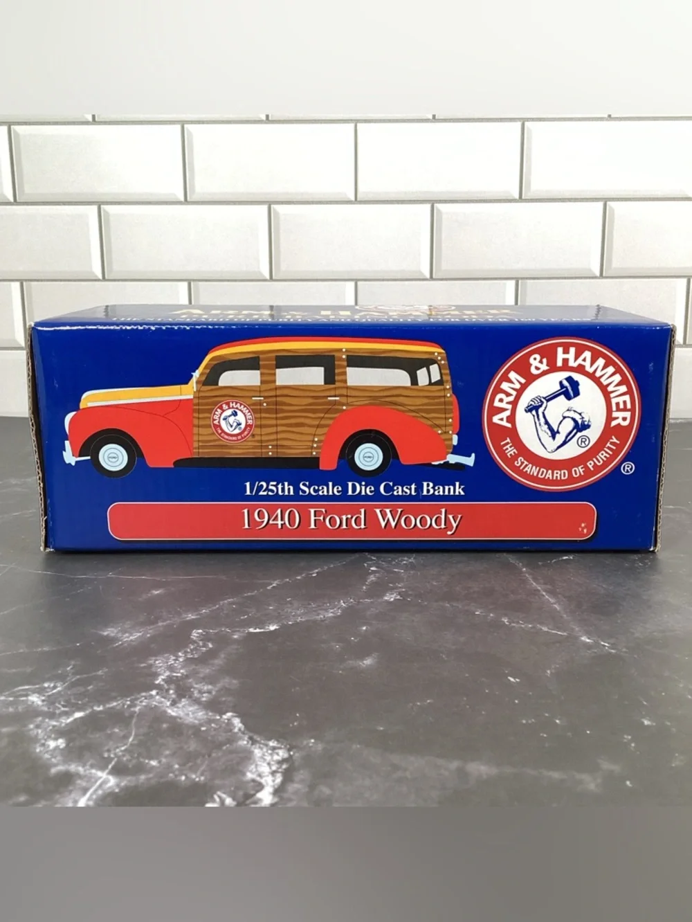 NIB Promotional Die Cast Arm & Hammer Bank, 1940 Ford Woody